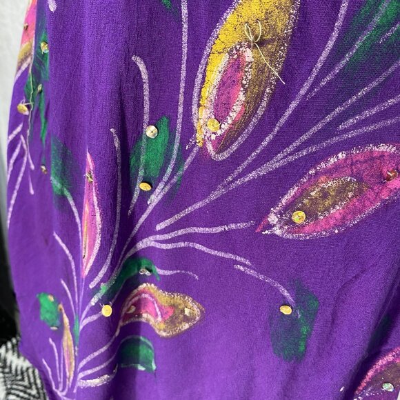 Purple Floral Sleeveless Tunic Top With Crochet Neckline Beachy Flowy - Picture 3 of 13